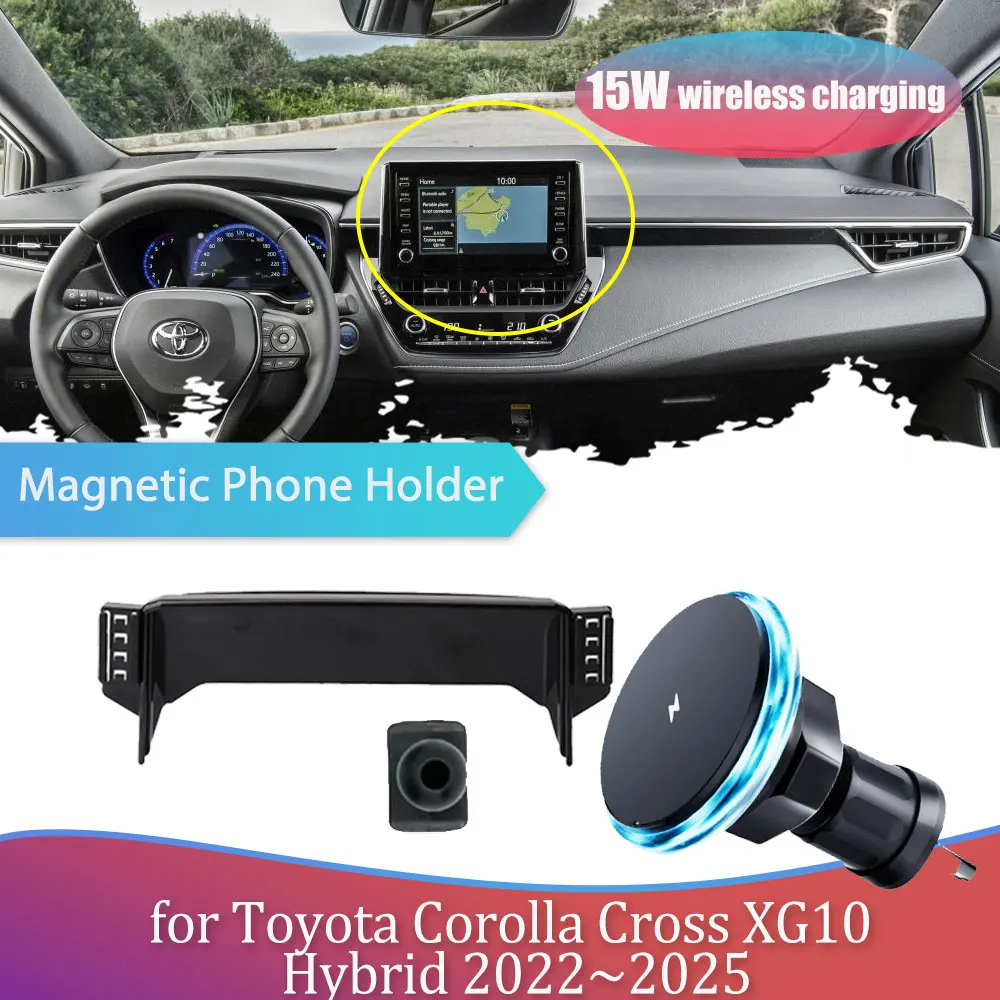 15W Car Phone Holder for Toyota Corolla Cross XG10 Hybrid Magnetic GPS Support Wireless Charging Accessories iPhone