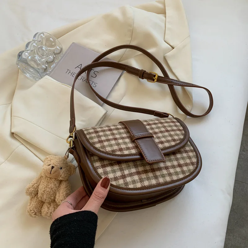 2022 Woman Fashion Round Crossbody Shoulder Bag Party Shopping Hang Out Gift for Lady Multi Season Checks Vintage Shell