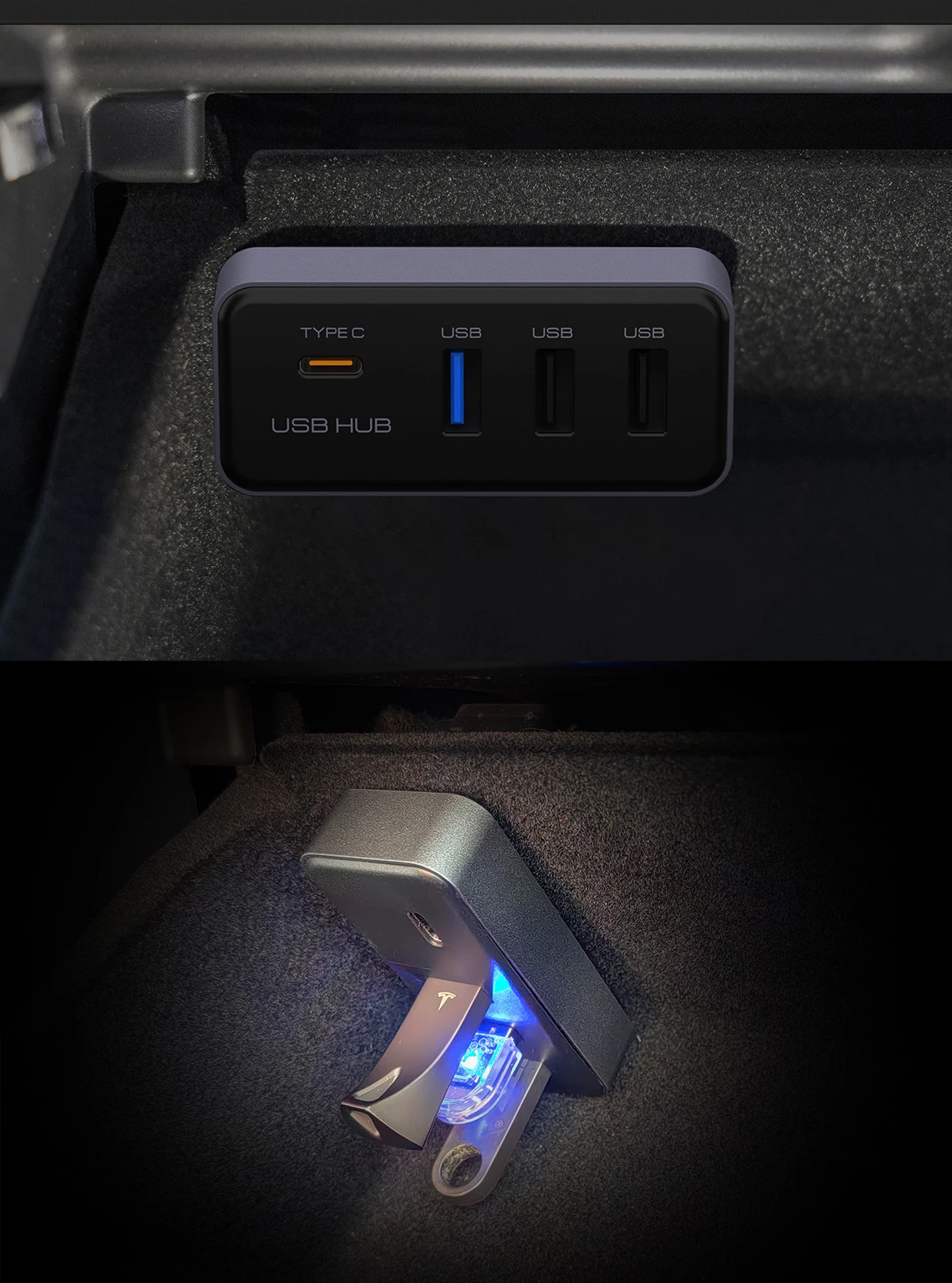 Docking Station USB Hub 4-in-1 for Tesla Model 3 Model Y Glovebox for Dashcam F