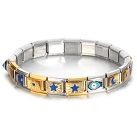 Trendy Stars Moon Sun Blue Lucky Eyes Italian Charm Links DIY Stainless Steel Chain Bracelet For Women Men Jewelry Making Gift 2