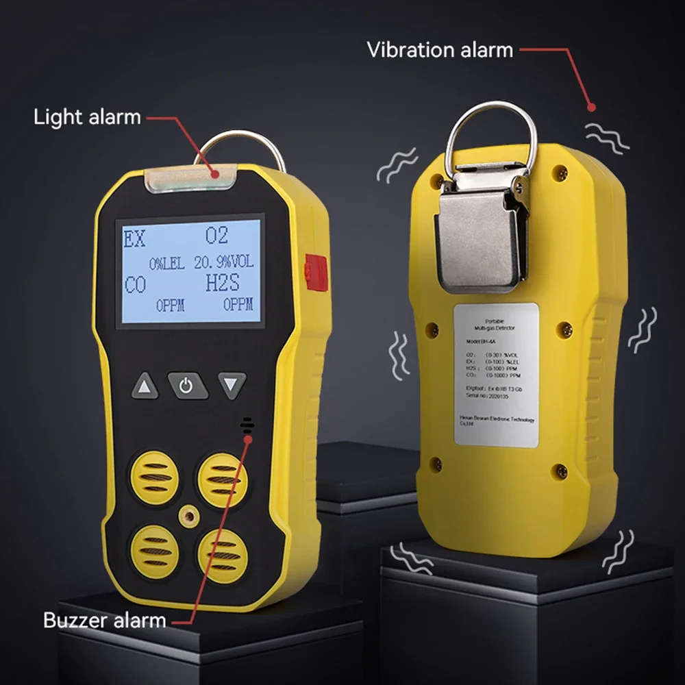 Bosean 4 in 1 Multi Gas Detector O2 H2S CO LEL Gas Meter Oxygen Hydrogen Sulfide Carbon Monoxide Combustible Leak Detector