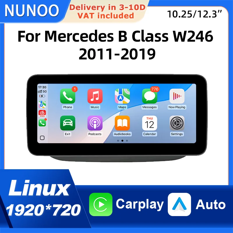 Sistema Multimedia Inalámbrico CarPlay Android Auto para Mercedes Benz Clase B W245 W246 2011-2019, Pantalla Inteligente con Navegación 1