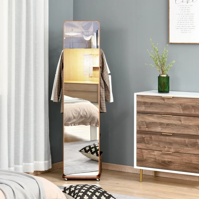 Hollow Modern Walnut Wall Mirror with Shelf and Hooks