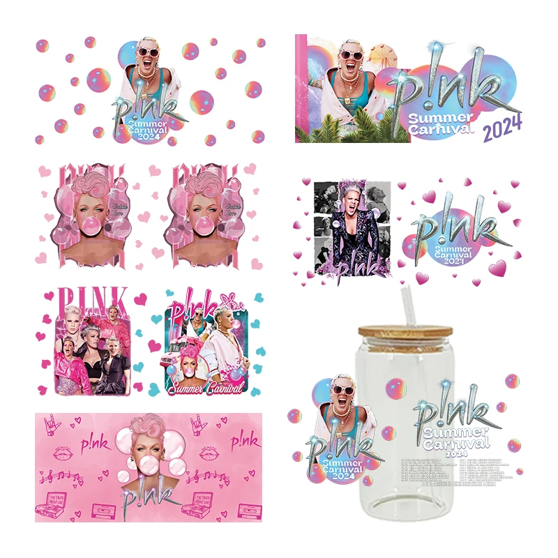 Characters PINK POP Singer Bundle Pink Summer Carnival UV DTF Sticker DIY Waterproof For Wraps Libby 16oz Glass Cup D12759