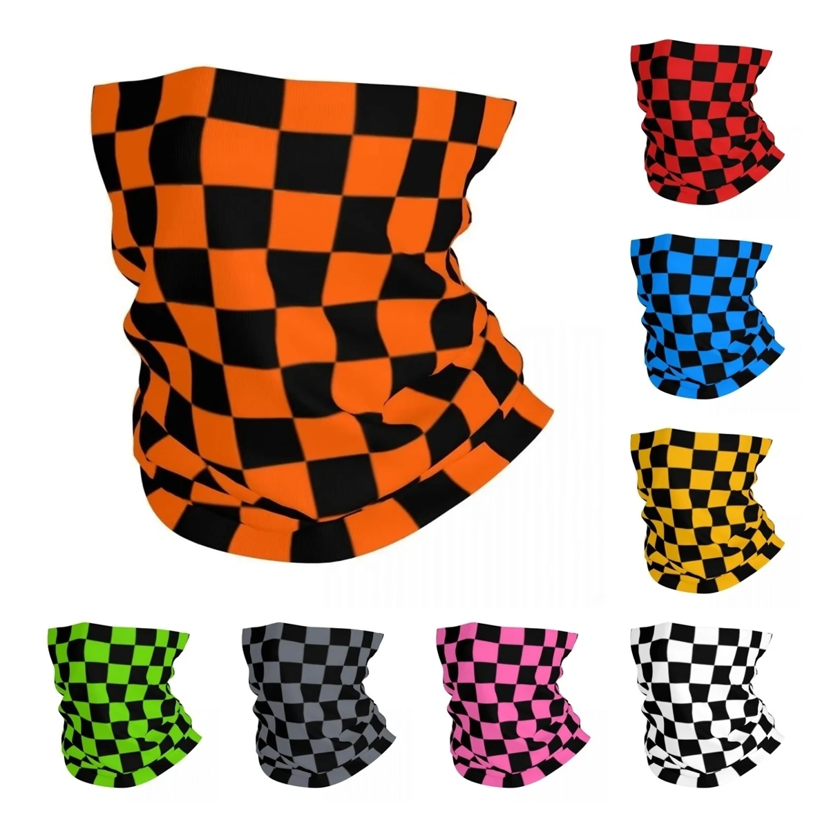 Colorful Geometric Checkered Black And Orange Bandana Neck Cover Printed Racing Motorcycle Cycling Bandana Multi-use Scarf
