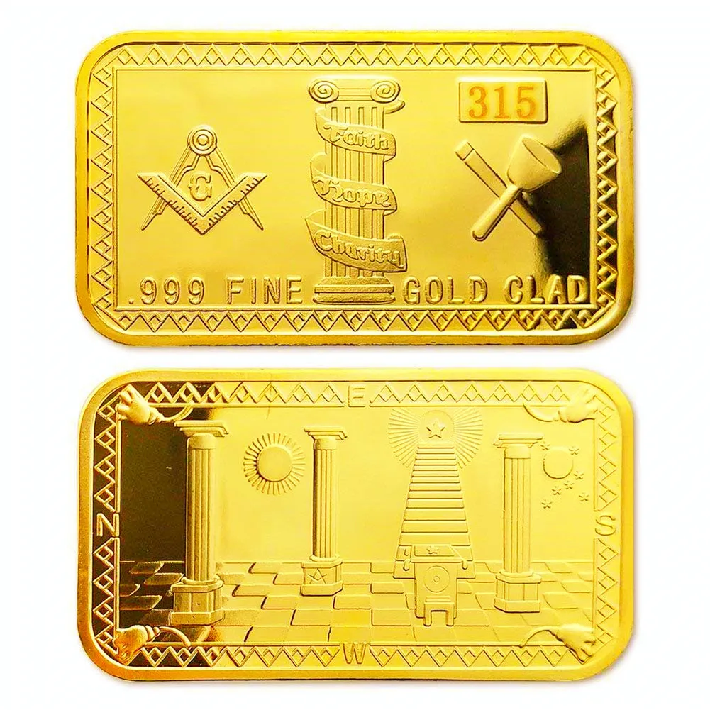 

Freemason Challenge Coin символ масонов Золотой плакированный Bar Mason Coin