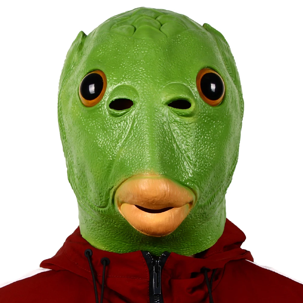 Funny Green Fish Head Mask for Adult Carnival Party Latex Halloween Cosplay Costume Mask Masquerade Cosplay Masks Scary masquerade mask halloween mask party masks fish head mask horror mask