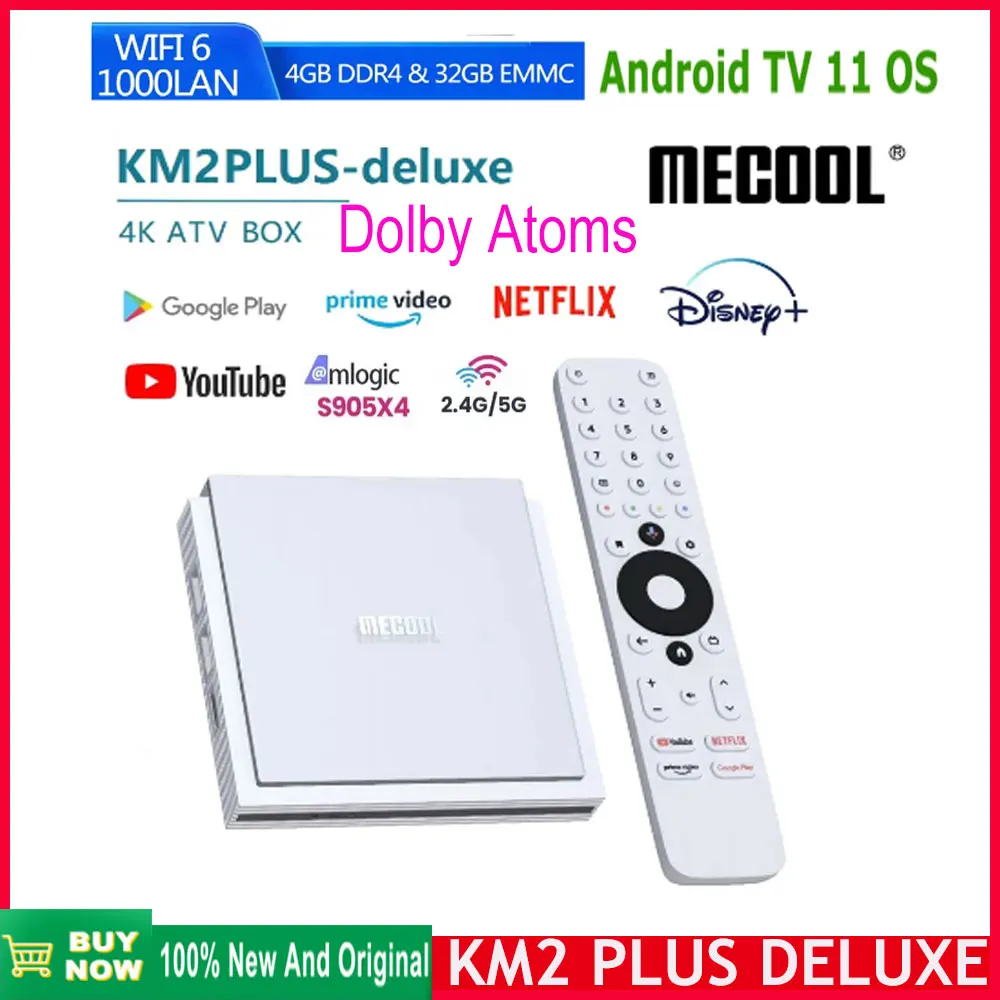 2024 Newest Mecool KM2 Plus Deluxe  4GB DDR4 32GB Android 11 Google Certified Netflix 4K ATV BOX WiFi 6 Dolby Atmos Audio TV BOX