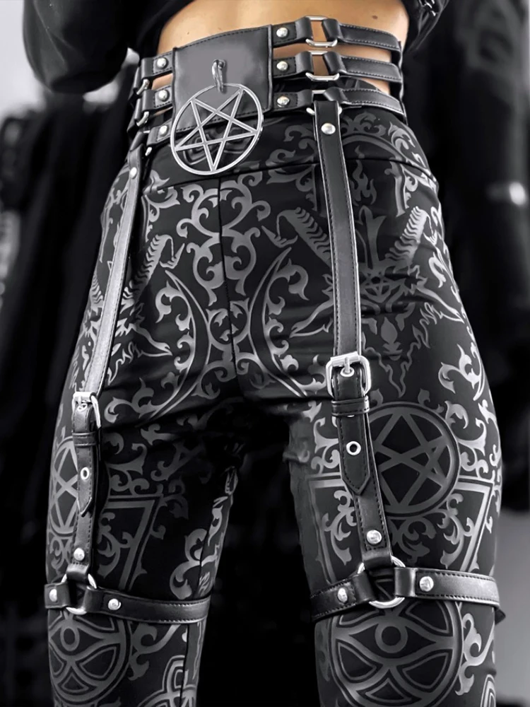 InsDoit Punk Pentagram Gothic Belt Women Leather Hollow Out Belts Accessories Streetwear Y2K Metal Belt Fashion Cosplay Girdles