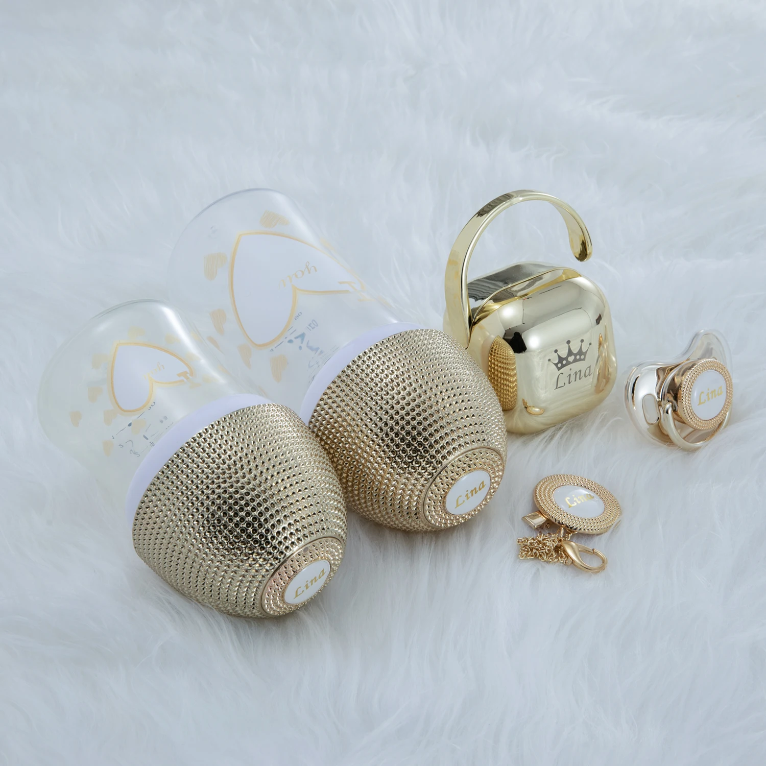 Miyocar Set di ciucci e biberon personalizzati di lusso adorabili con nome  per ragazzo e ragazza, Baby Shower 0-6 mesi