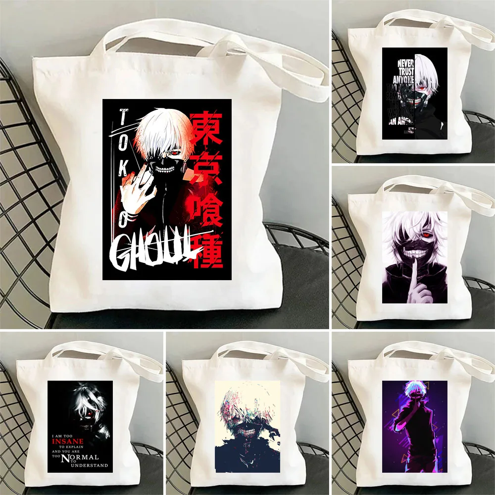 

Tokyo Ghoul Japan Anime Ken Kaneki WhiteTote Bag Shopping Shoulder Bags Large Capacity Reusable Shopper Handbags