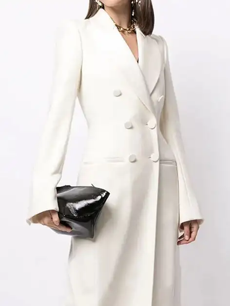 Women's Ivory Double Breasted Long Jacket Business Formal Party Blazer