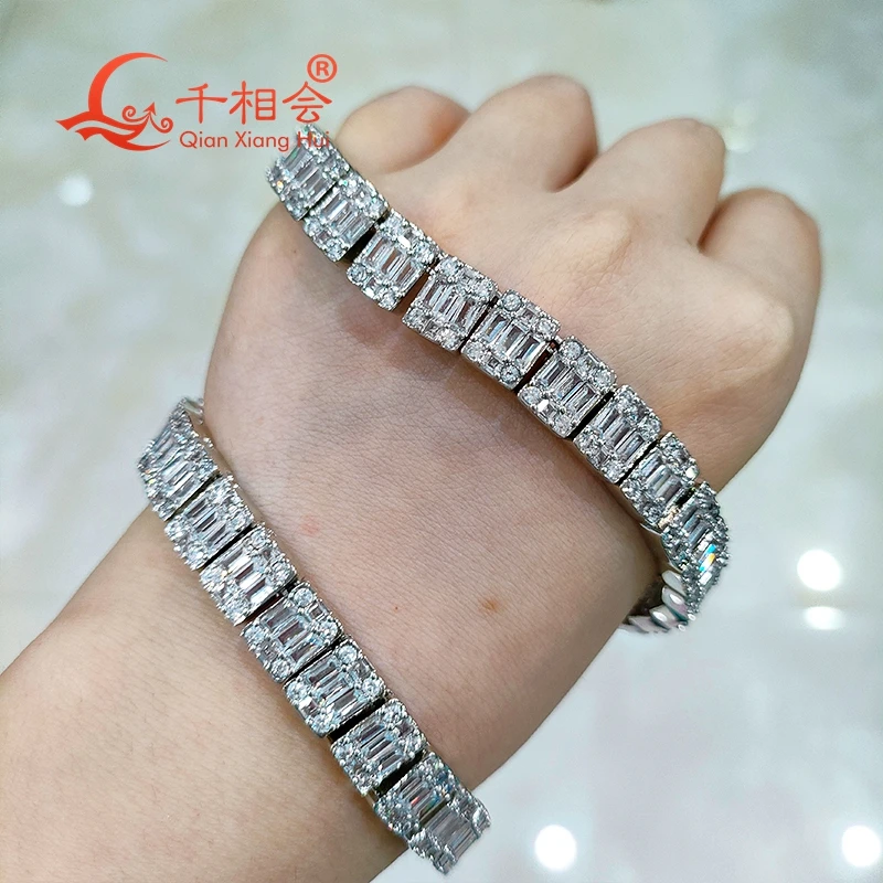 Bracelet 10mm width emerald Silver 925  Cuban Link Iced Out Hip Hop D VVS Moissanite Link Chain Jewelry  for Women Men Gifts