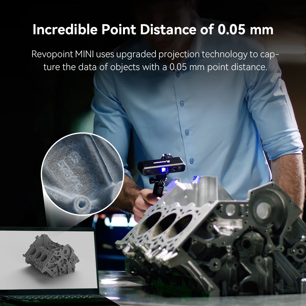 Revopoint-미니 3D 스캐너 듀얼 축 가능 콤보, 0.02MM 정밀도, 10 Fps 스캔 속도 산업용 블루 라이트, 3D 인쇄용