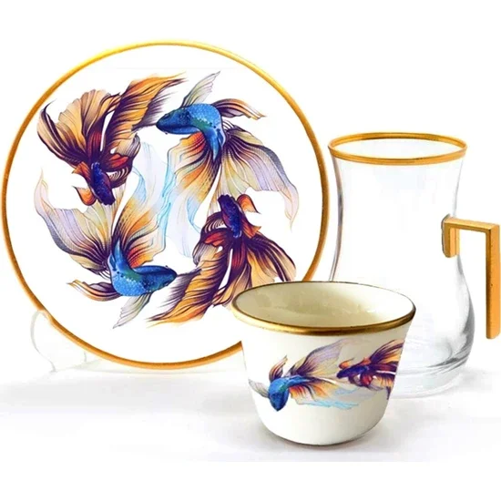 

Чайный сервиз Toygar Drop Handle Efe, 6 + 6 золотых рыбок