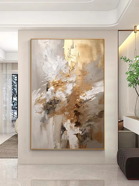 100% Handmade Canvas Gold Foil Thick Oil Painting Modern Grey Texture Home Wall Picture For Living Room Abstract Modern Wall Art 2