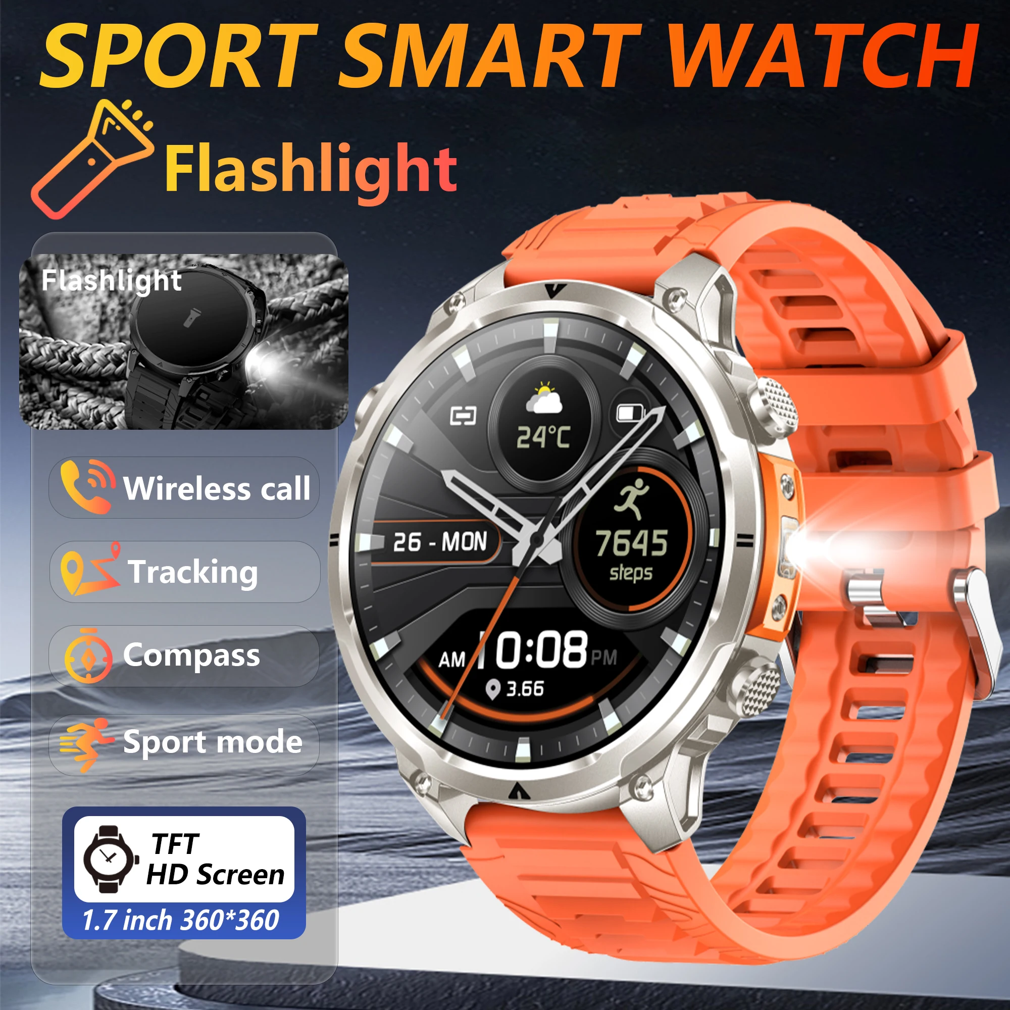 La nouvelle montre intelligente 2025 est équipée d'une lampe de poche puissante, grand écran haute définition de 1,7 pouces, prend en charge les appels Bluetooth,