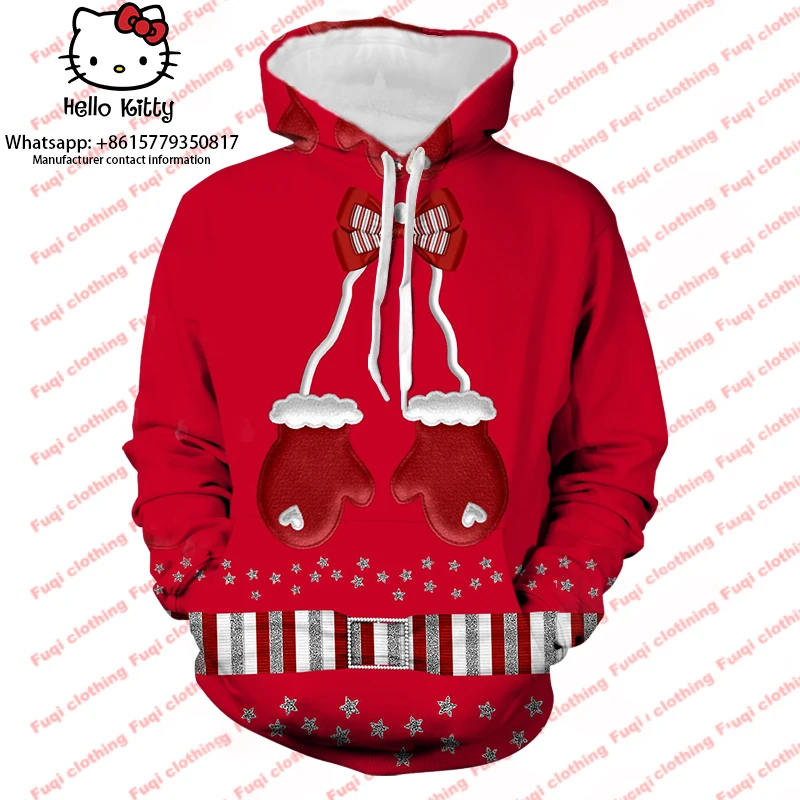

Autumn casual Hello Kitty Christmas hoodie trendy sweatshirt Hello Kitty hoodie printed on the back women's long-sleeved pullove