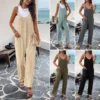 Ladies Onesie Suspender Trouser Pant Loose Casual Female Women One-Piece Wide Leg Romper Overalls Jumpsuit Streetwear Plus Size 1