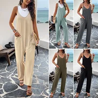 Ladies Onesie Suspender Trouser Pant Loose Casual Female Women One-Piece Wide Leg Romper Overalls Jumpsuit Streetwear Plus Size 1