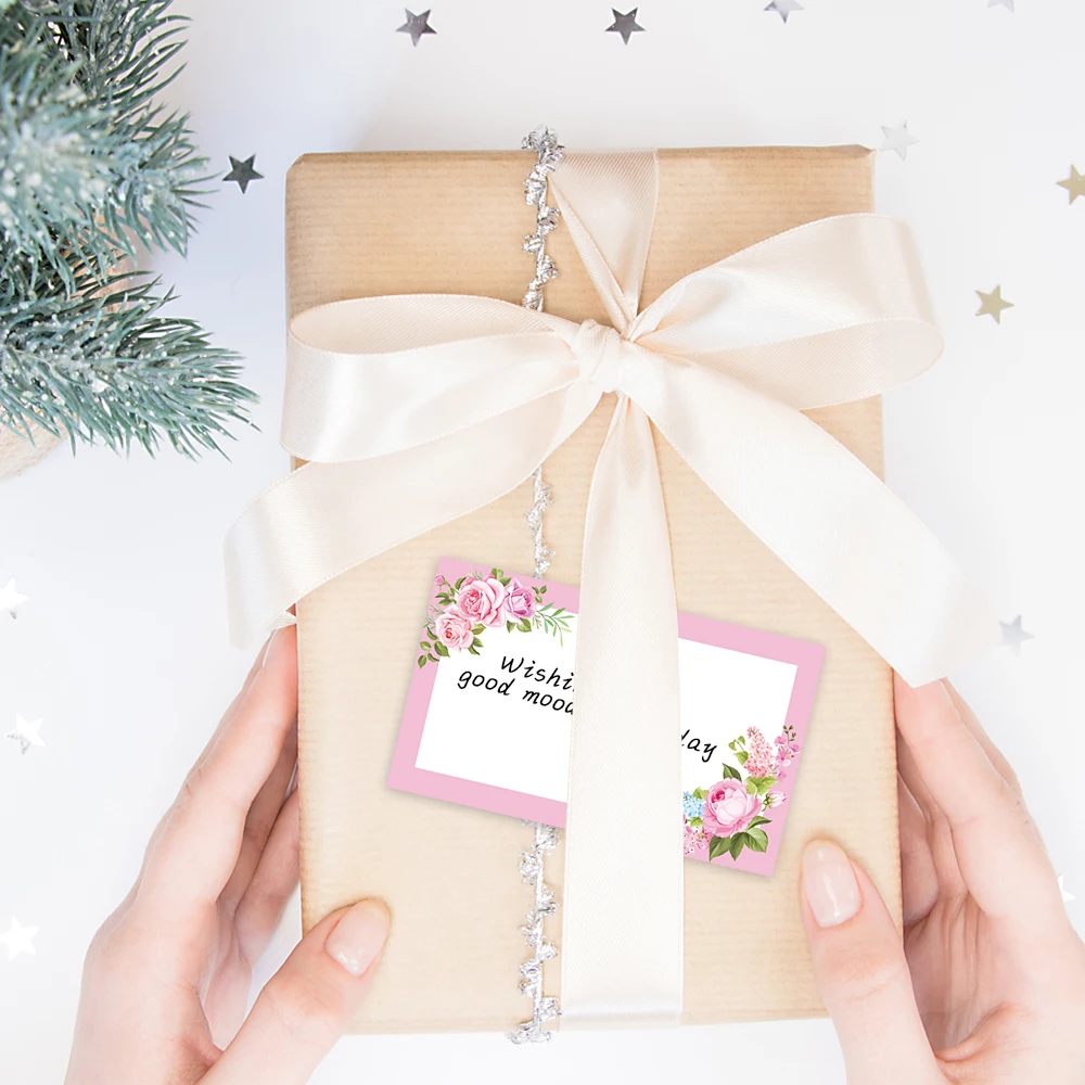 50pcs Pink Floral Blank Message Cards Pocket Cards Business Blank Greeting Small Business Supplies Gift Tags