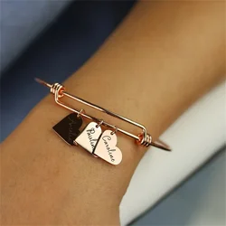 Personalized Heart Charm Bracelet For Mom Customized Hand Engraved Name Jewelry Sisters Bridesmaid Bracelet Mother's Day Gift