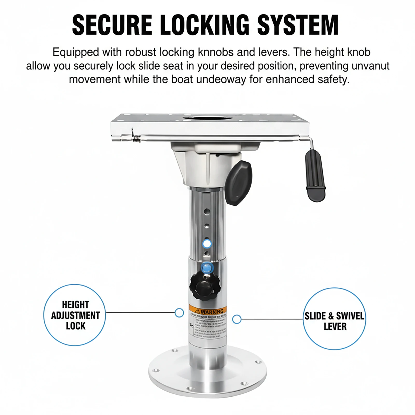 Premium Marine Bootssitz-Sockel - Höhenverstellbar 35,2-48 CM mit Glatter Schiene und 360° Drehung ° Drehgelenk, für Ponton, Yacht, Angeln – Detail 9
