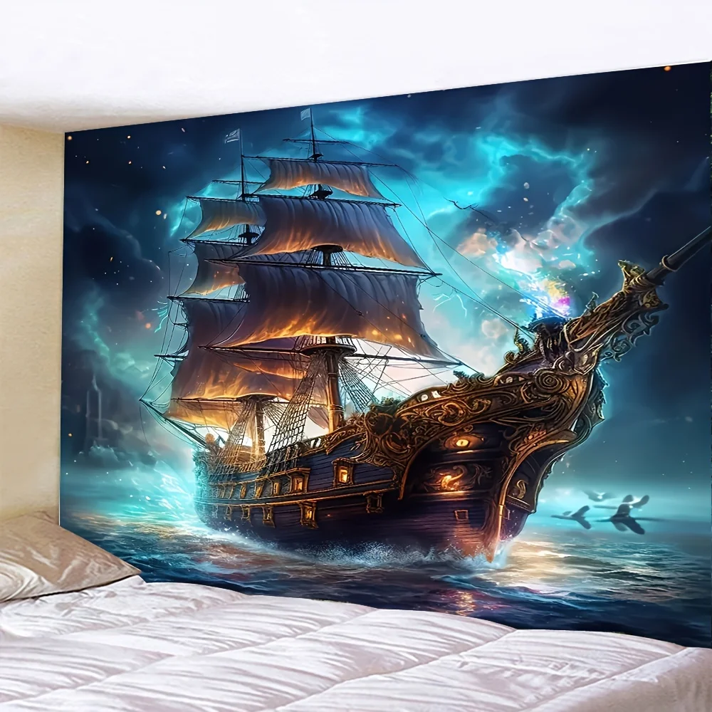 1 Piece Charming Pirate Ship and Ocean Scene Tapestry Wall Hanging, Perfect for Living Room, Bedroom, Office Decor, Home Decor