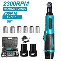 Clé à chocs électrique sans fil 12V à angle droit 200N.m 3/8 pouce 90° °   Clé à cliquet pour démontage d'écrous, outil d'entretien automobile avec 2 batteries 1