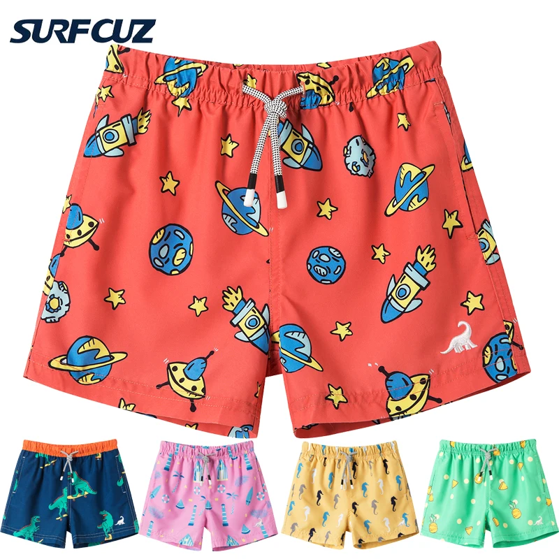 SURFCUZ Boys Swim Trunks Kids Swim Shorts Little Boys Swimsuit with Drawstring Quick Dry Surfing Beach Shorts Swimwear
