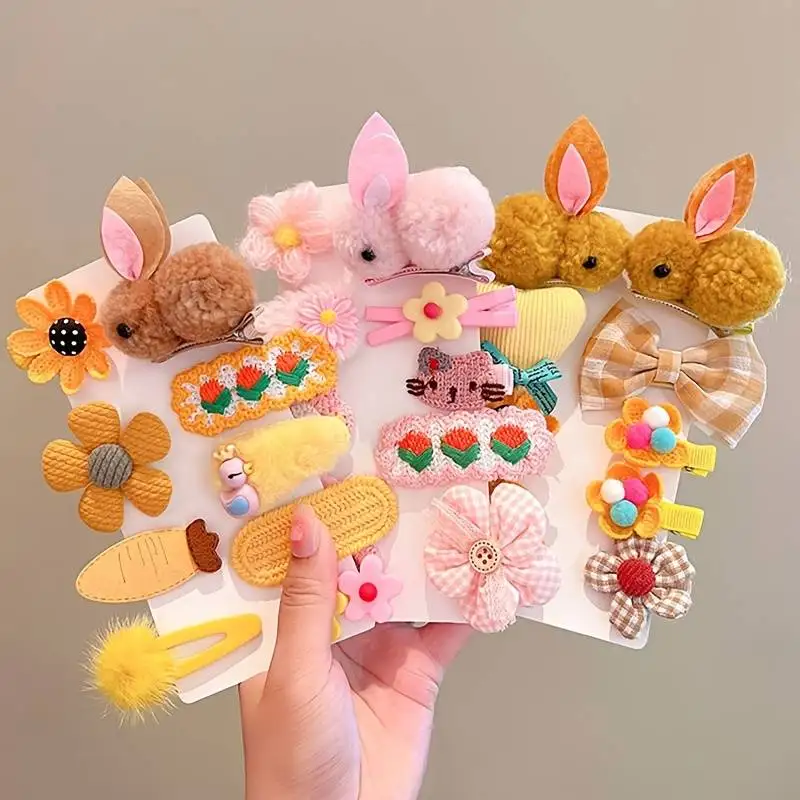 Girls Cute Clips Hair Pins Flower Plush Bunny Cartoon Design Accessories For Children hair accessories