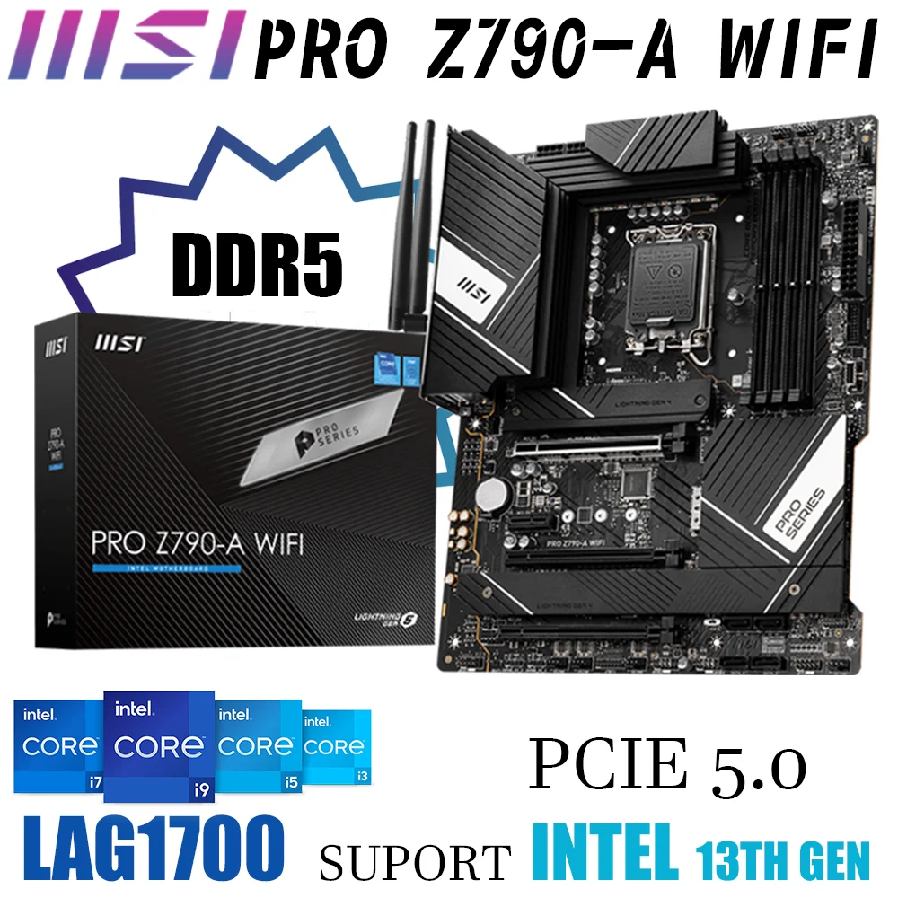 

MSI PRO Z790-A WIFI LGA1700 Motherboard DDR5 (OC)7200 Z790 Mainboard 128G Support Intel 12th 13th Gen Wifi 6E ATX RGB XMP