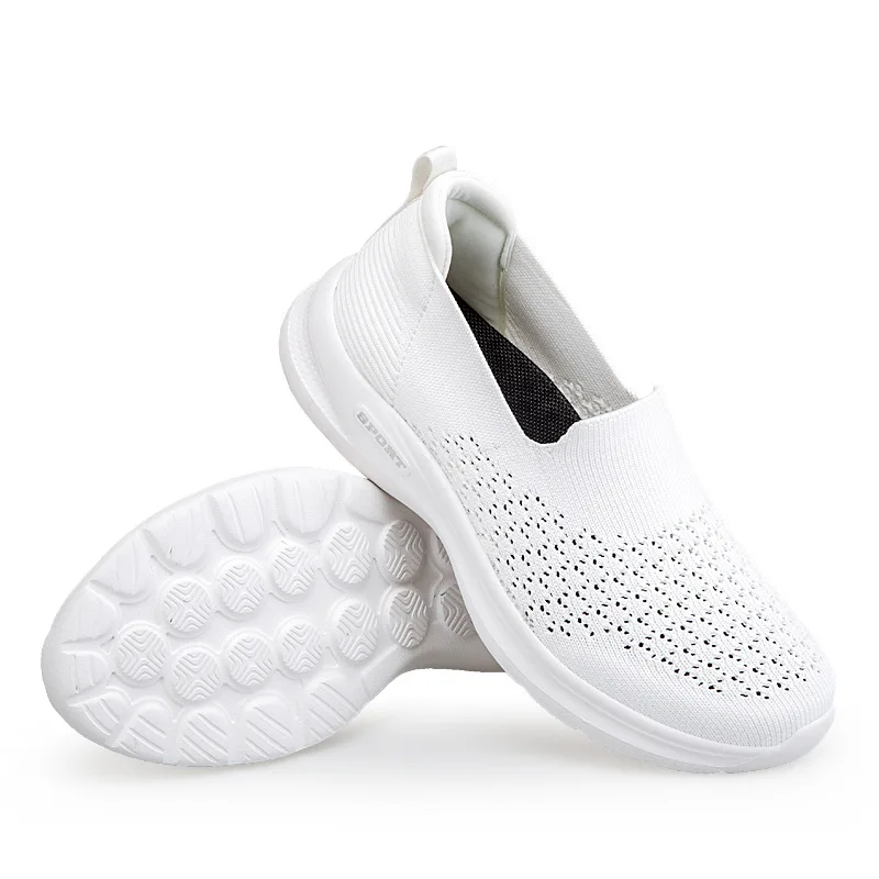 Slip-On Women Vulcanized Shoes Breathable Mesh Sport Sneakers Anti-Slip Flats Shoes Knitted Soft Sole Running Shoes Size 35-41
