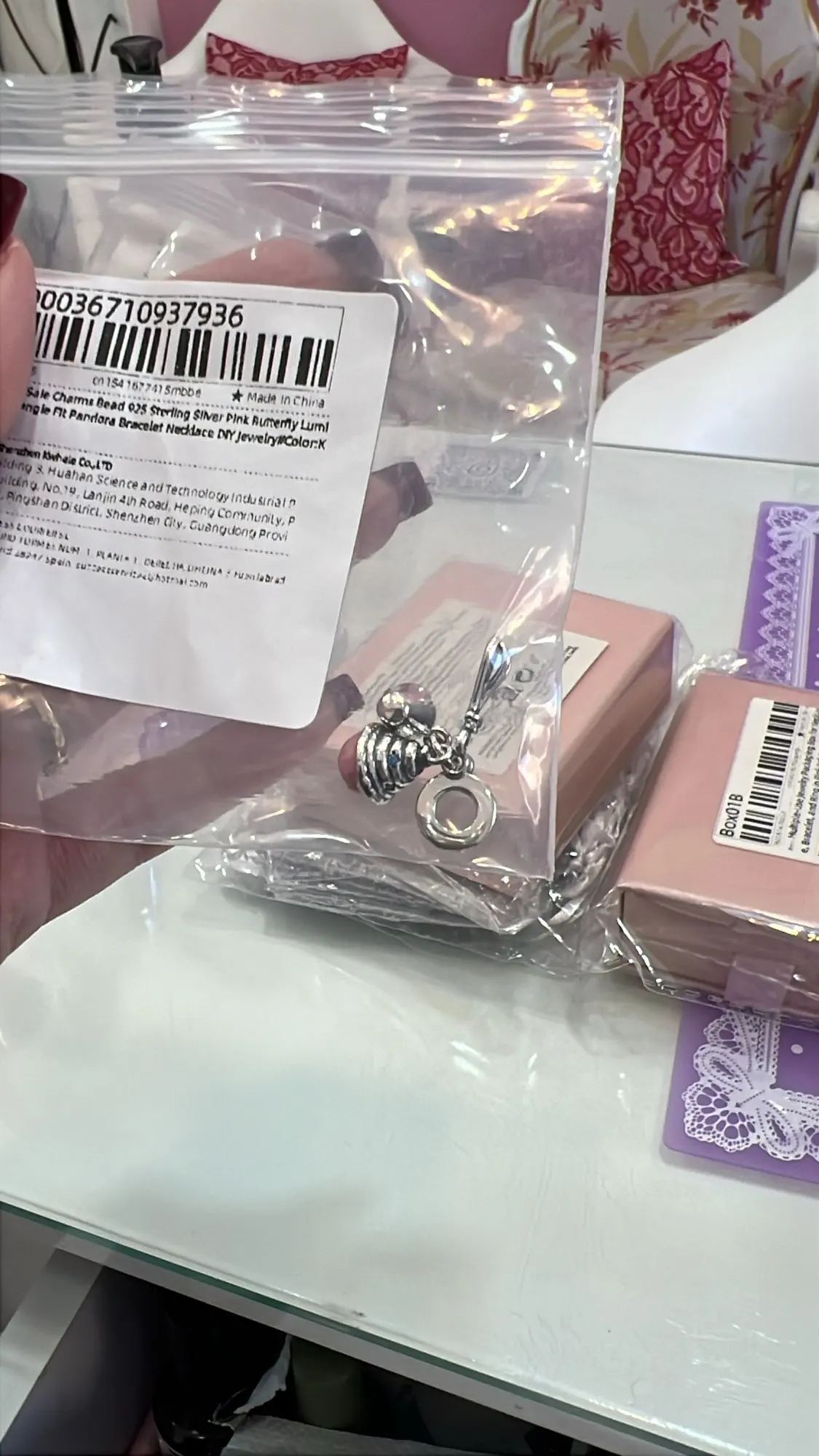 2025 gran oferta dijes cuentas de Plata de Ley 925 mariposa rosa luciérnaga luminosa cuelga brazalete pulsera collar joyería DIY photo review