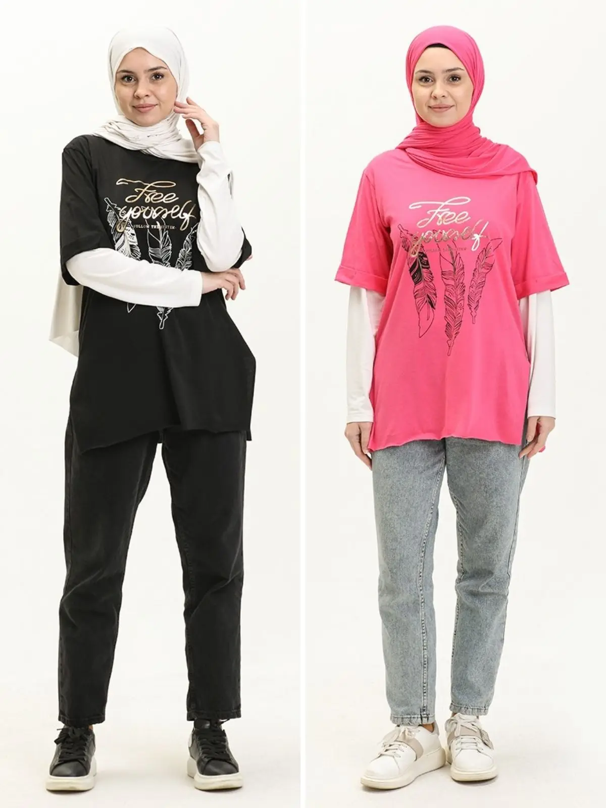 Free Yourself Printed Tshirt Plain Long Sleeve Cotton Sweatshirt The Second 40% Off Zero Collar Summer Muslim Women Sweatproof