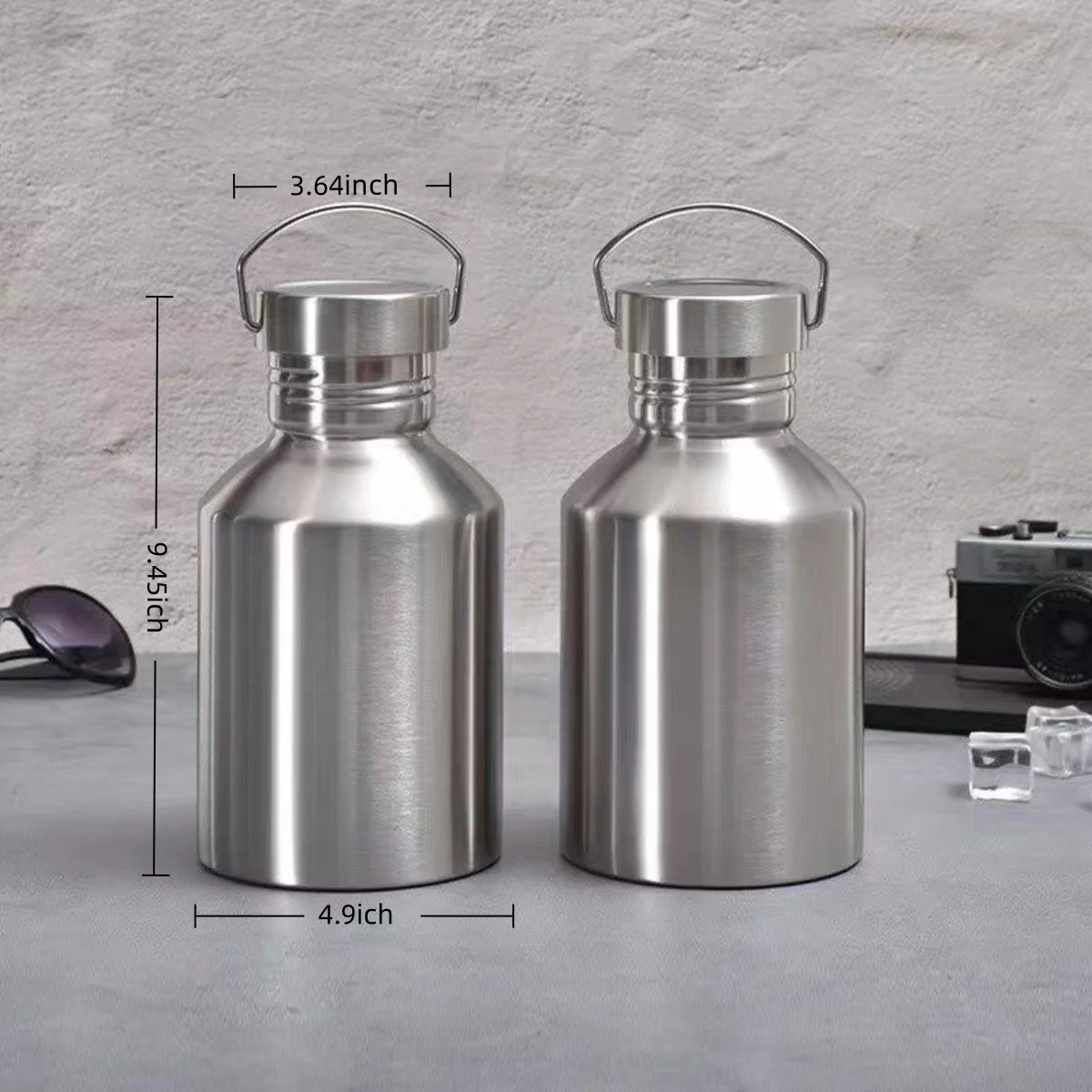 2000ML 대용량 스테인레스 스틸 물병 스포츠 금속 병, 차가운 & 뜨거운 누출 방지 여행 머그잔을위한 단일 벽 병