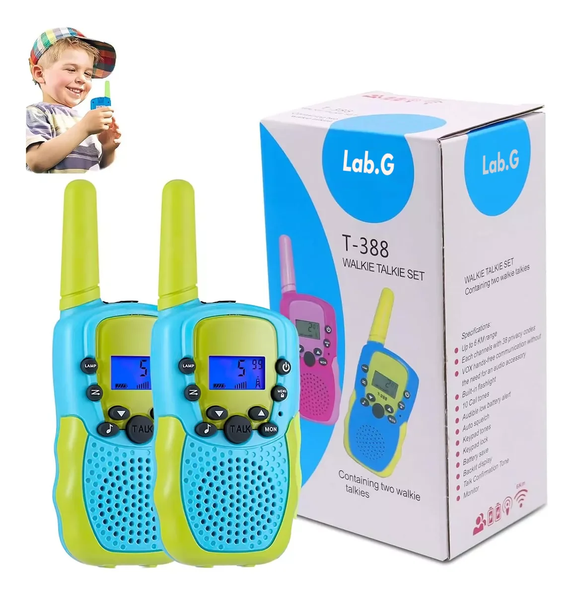 Radios Walkie Talkies Lab.G Con 22 Canale Para Niño 3 Millas 2 Pcs