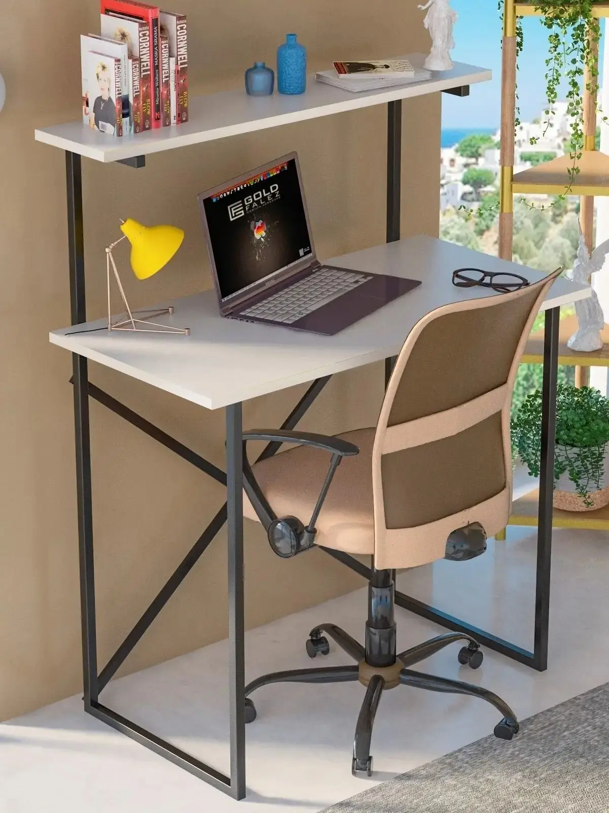 

Desk Shelf Bookshelf Multi-Purpose Office Desk Computer Laptop Easy Use Stylish Design