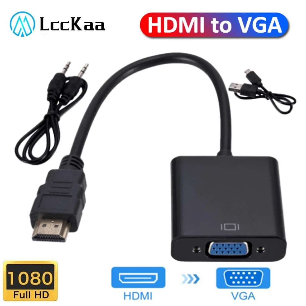 de Cable HD 1080P a VGA con fuente de alimentación de Audio, Adaptador convertidor HDMI macho a VGA hembra para tableta, portátil, PC, TV|Cables VGA| - AliExpress