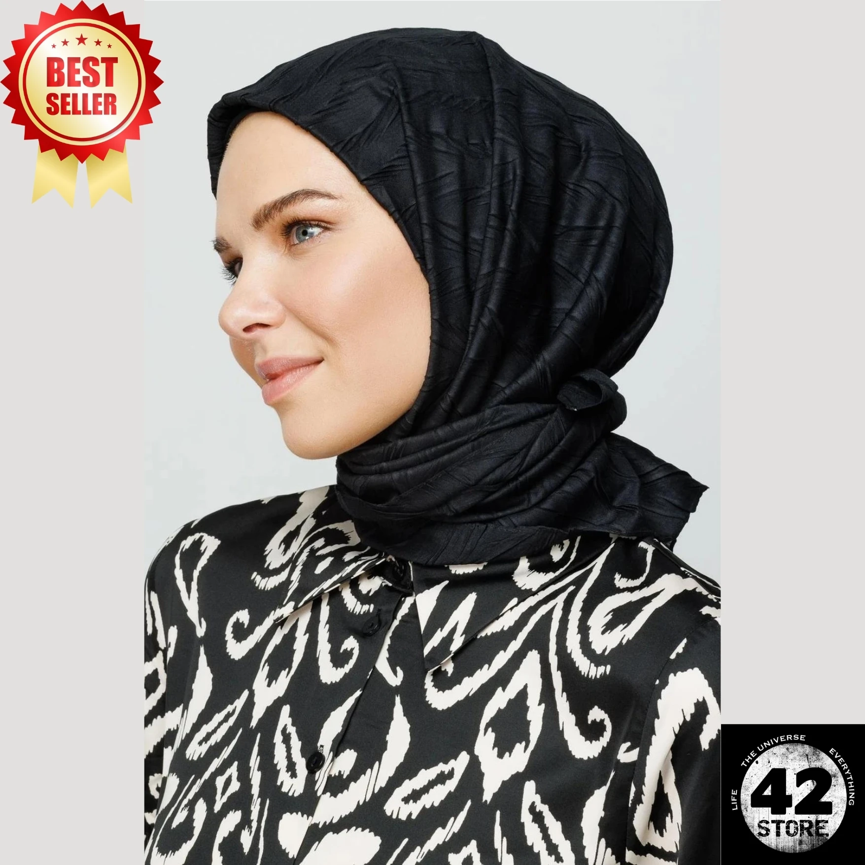 No Ironing Required, Can Be Used Without A Cap, Comfortable, Trendy Pleated Black Bamboo Scarf