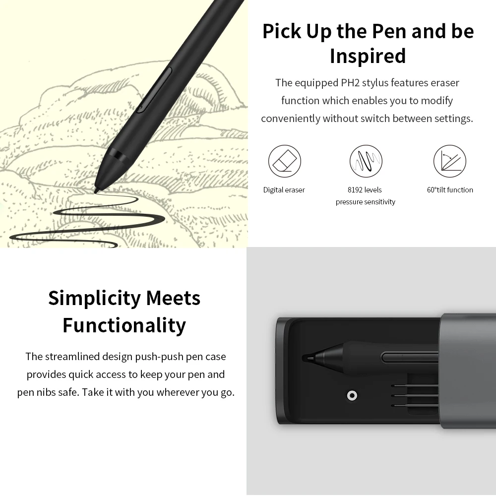 XP-Pen PH2-D Triangle Battery-free Passive Stylus with 9 Replace Nibs Only for Artist Pro 16TP 2