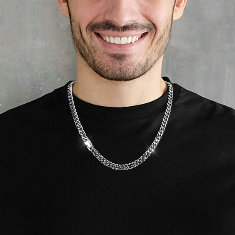 Width 8MM 316L Titanium Steel Miami Crypto Cuban Chain Necklace For Men Fashion Hip Hop Rock Party Jewelry Boyfriend Gift 3