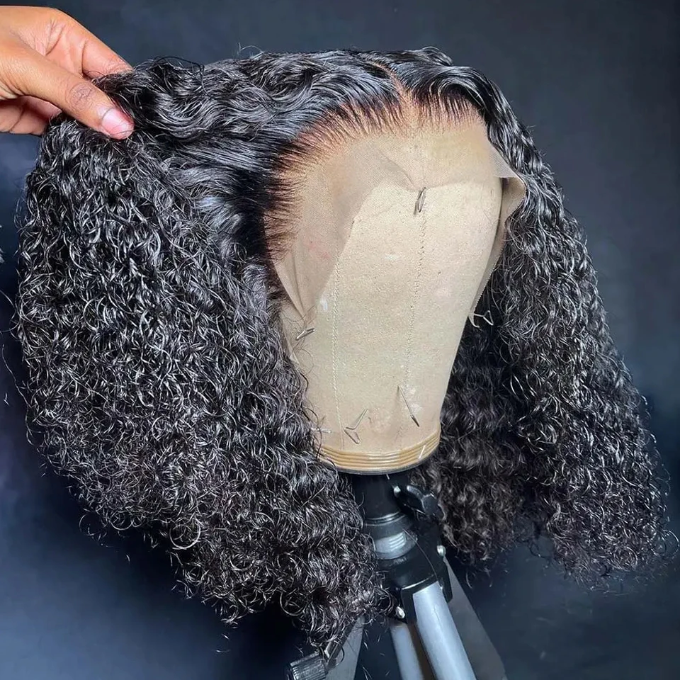250% Density Curly Bob 4x4 Transparent Lace Closure Wig Loose Deep Wave Lace Front Human Hair Wig 100% Brazilian Remy Human Hair