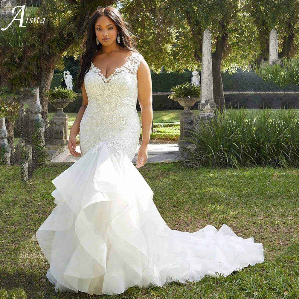 Plus Size Mermaid Wedding Dresses Lace Embroidery Fishtail Vestidos De ...