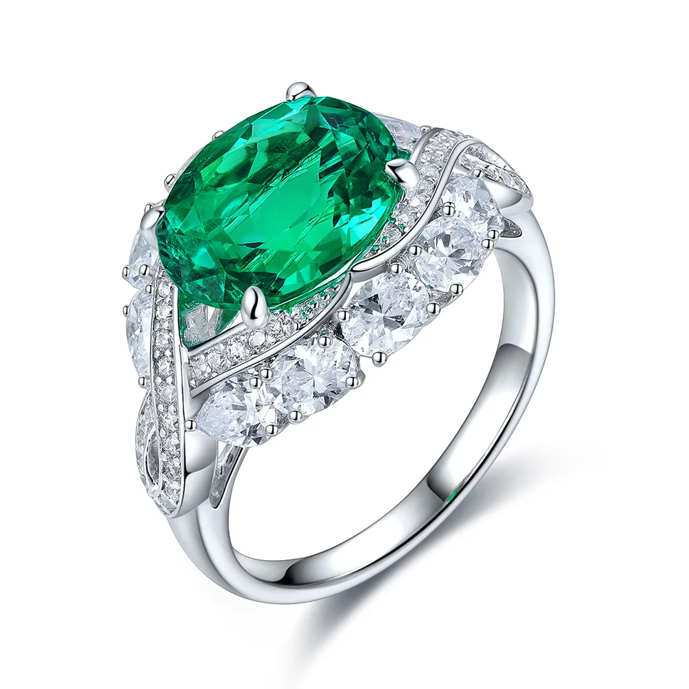 

Lab Grown Emerald Ring S925 Green Real Diamond For Women Engagement Gemstone Jewelry Loving Gift Whoeslsale