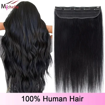 Natural Seamless One-Piece Clip In Hair Extension Straight 100% Human Hair Extension 3/4 Full Head Clip In 100G One Piece 5Clips