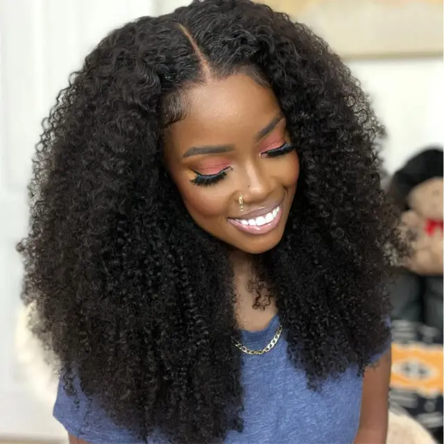 Perruques sans colle bouclées crépues pour femmes cheveux humains porter et Go perruque sans colle cheveux humains 4X4 perruque avant en dentelle perruque bouclée cheveux humains 1