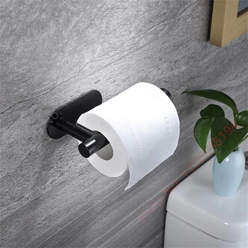 Wandhalterung WC Handtuch- und Papierhalter – Klebstoff Schwarz/Silber Küchenrollenhalter, Hängendes Servietten-Rack, Badezimmer Zubehör, WC Aufbewahrungs-Organizer, Taschentuchhalter mit goldenen Edelstahlhaken