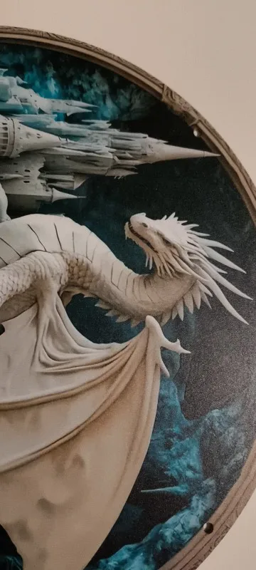 Disque décoratif dragon en bois 2D fantastique