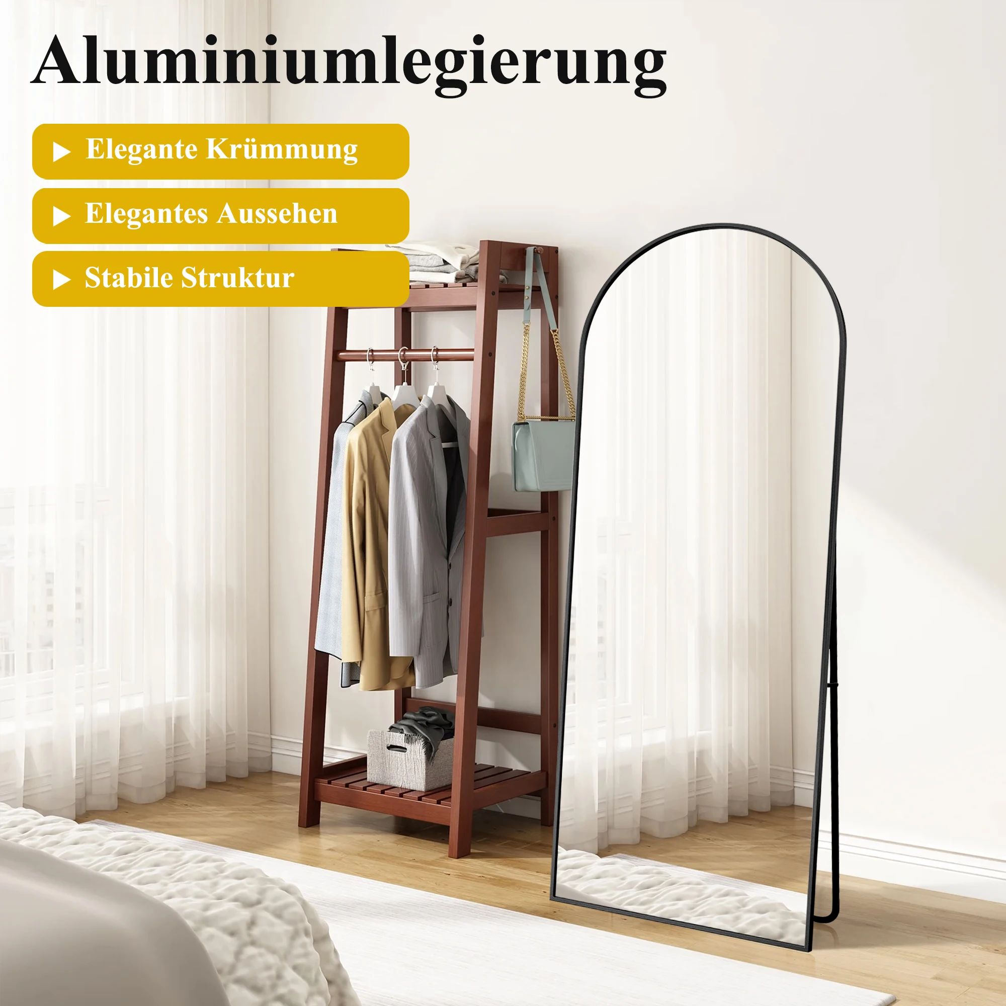 Großer Standspiegel für Schlafzimmer, Ganzkörperspiegel, Metallrahmen, Spiegel mit großen Beinen – Detail 9